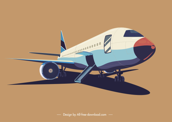 sketsa berwarna 3d pesawat ikon modern desain