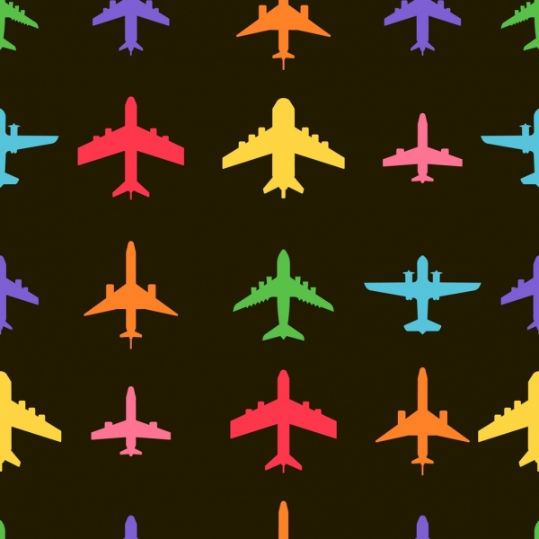 飞机图标收集彩色剪影设计