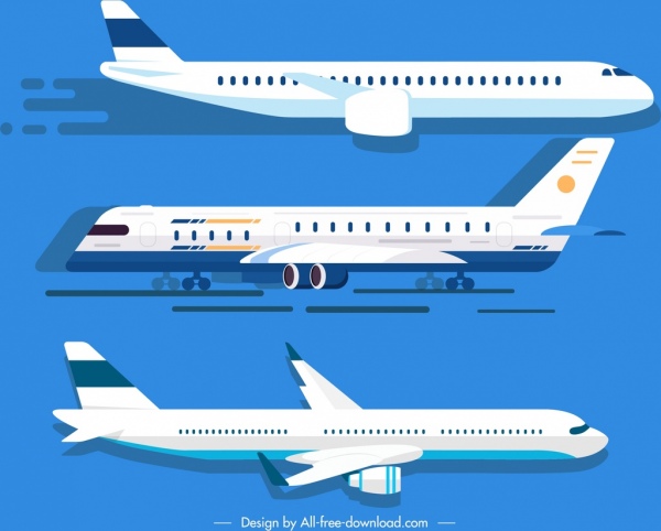 design moderno do avião ícones branco