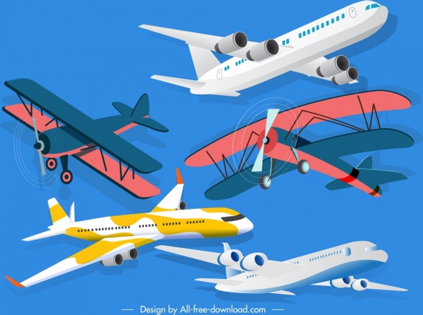 avião modelos ícones contemporâneos clássica 3d desenho