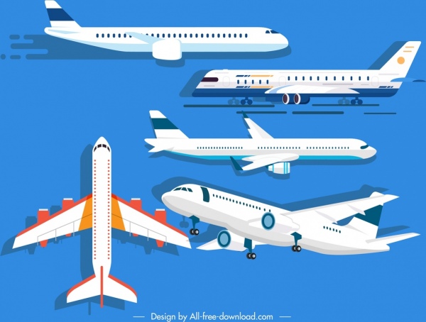 diseño moderno de los iconos de los modelos de avión