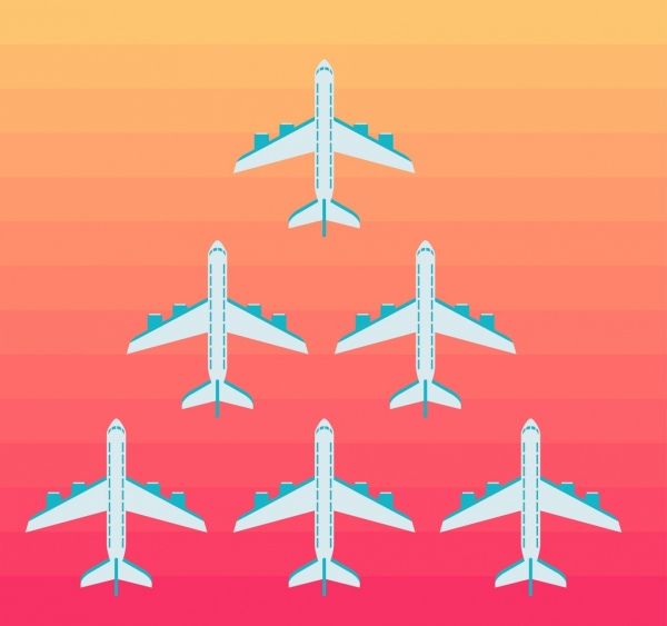 Flugzeuge-Formation skizzieren farbige flache Bauform