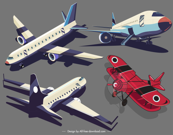 desenho de modelos clássicos modernos aviões ícones