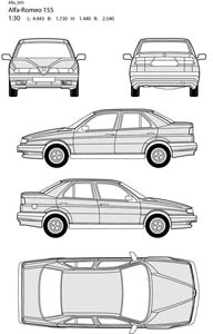 coche de romeo alfa todo el lado blueprint vector ilustración