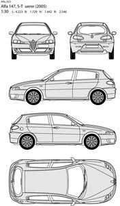 Alfa Romeo Auto alle Seite kostenlose Bauplan Vektor-Illustration