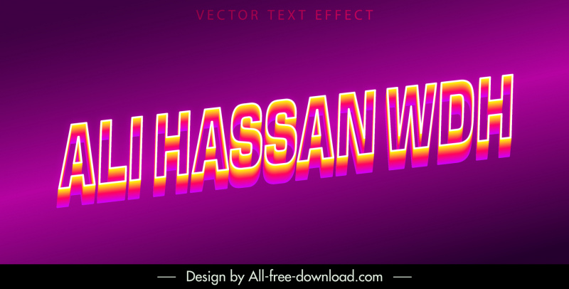 ali hassan wdh neon efeito de texto elegante decoração 3d