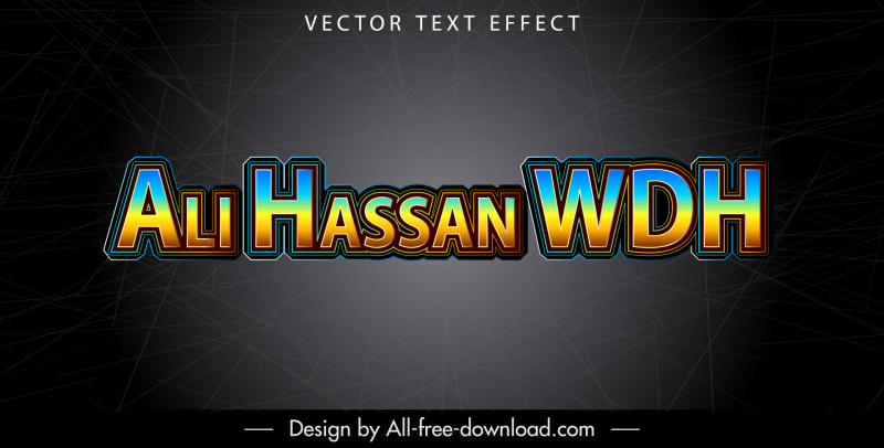 ali hassan wdh efeito de texto pano de fundo elegante design de contraste 3D