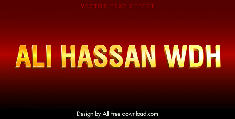 Latar belakang efek teks Ali Hassan WDH desain 3D kemewahan emas