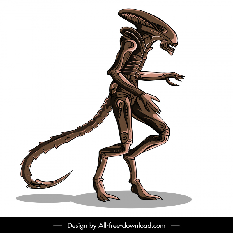 Ikon Anjing Alien Dinamis Kartun Karakter Sketsa Desain Menakutkan