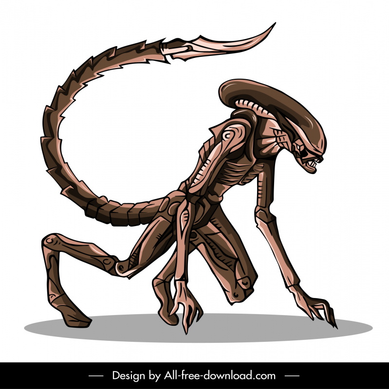 Außerirdische Hundeikone 3d beängstigende Zeichentrickfigurenskizze