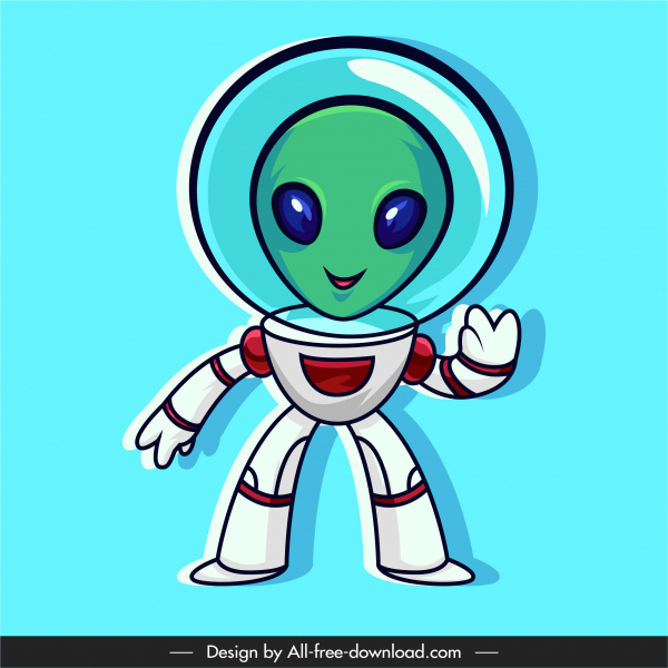 ikon alien kostum astronot sketsa karakter kartun lucu
