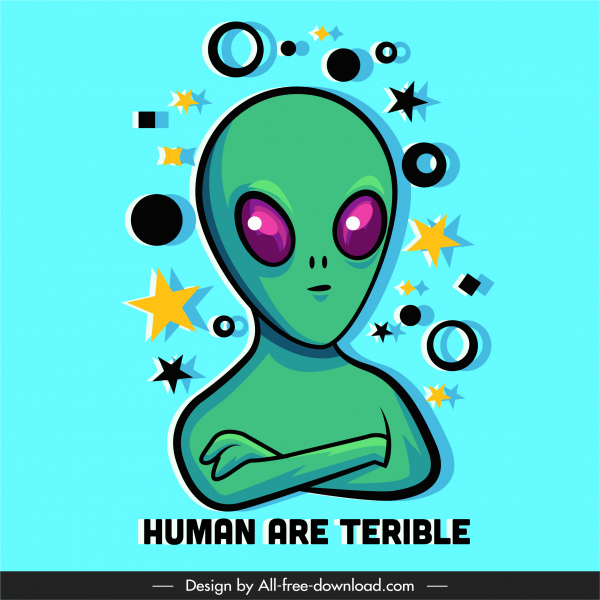 Alien-Ikone emotionale Skizze handgezeichnete Zeichentrickfigur