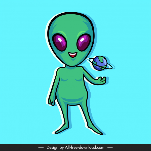 Alien-Ikone lustige Cartoon-Charakter-Skizze