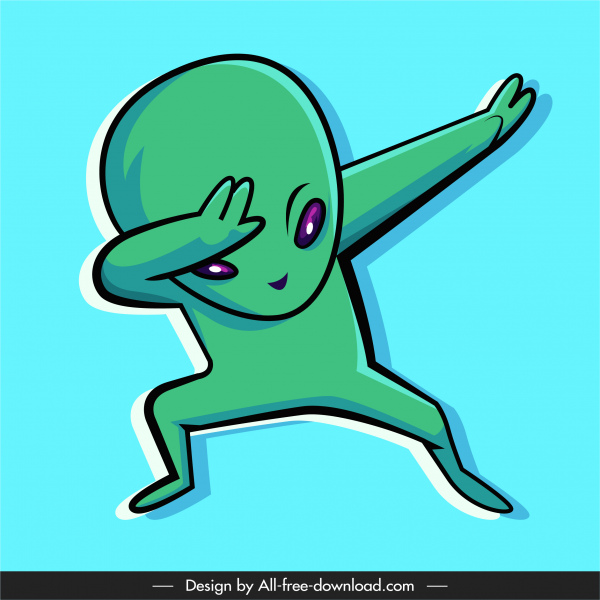 ikon alien gerakan lucu digambar tangan sketsa karakter kartun