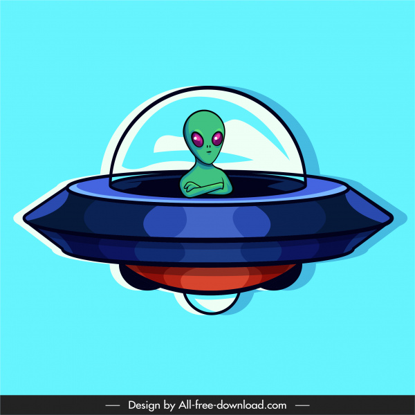 ikon alien ufo sketsa desain kartun