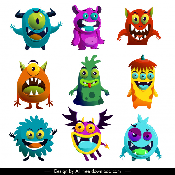 monstres extraterrestres icônes personnages de dessins animés drôles