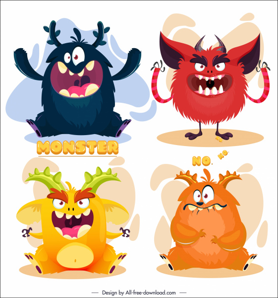विदेशी राक्षस आइकन अजीब कार्टून पात्रों रंगीन डिजाइन
