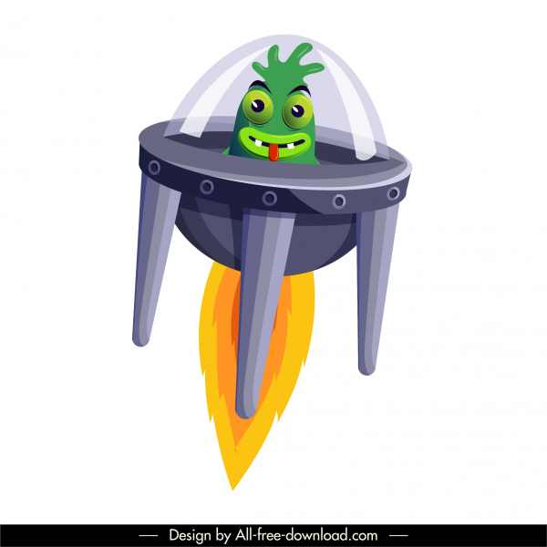 alien spacecraft ikon gerak kartun sketsa