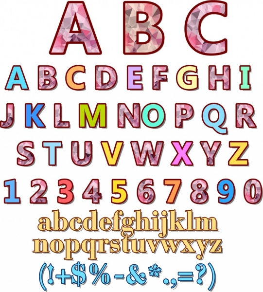 アルファベット背景カラフルな多角形装飾