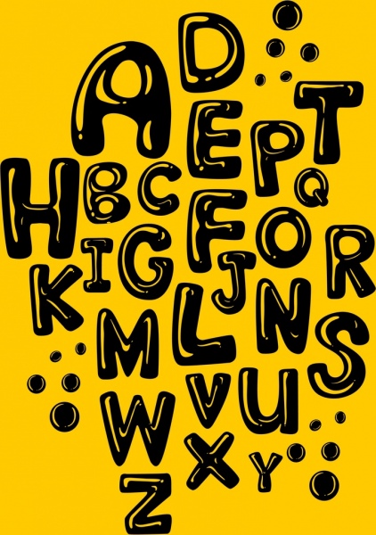 testi di capitale nera Alfabeto nero disegno giallo