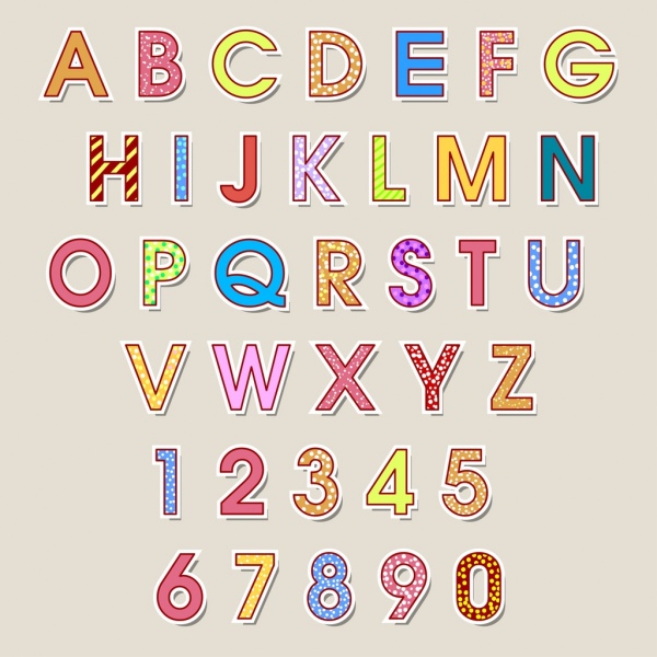 alfabet latar belakang berwarna-warni huruf kapital dekorasi desain flat