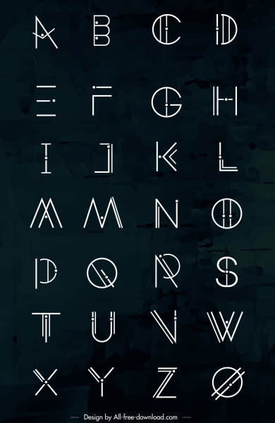 alfabet latar belakang kontras sketsa datar klasik