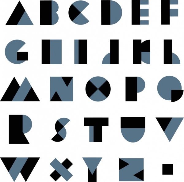 modernos caracteres de alfabeto fondo oscuro negro decoración azul