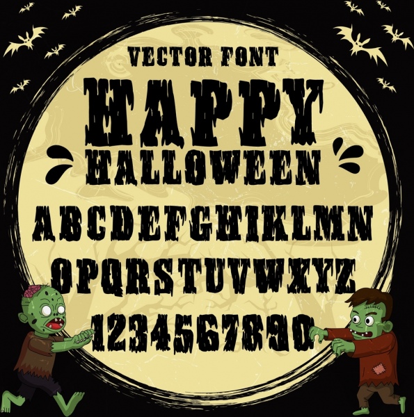 alfabet latar belakang tema jahat kelelawar ikon dekorasi halloween