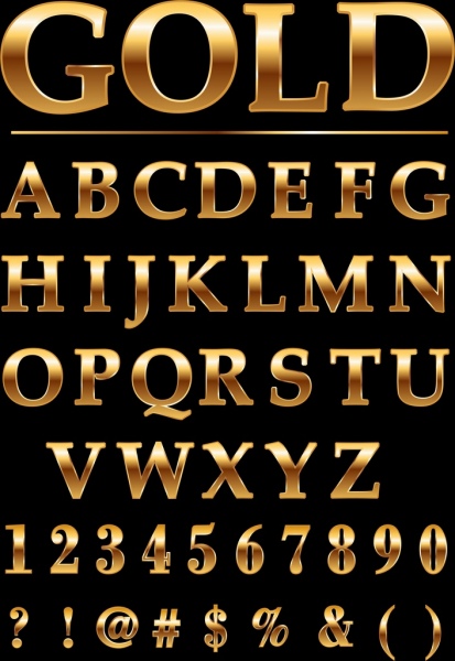 alphabet fond textes capital doré brillant décor