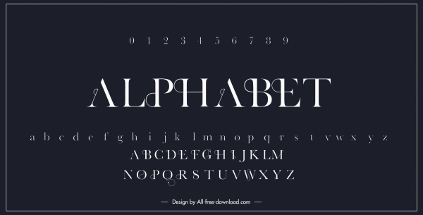 template latar belakang alfabet desain putih hitam gelap modern