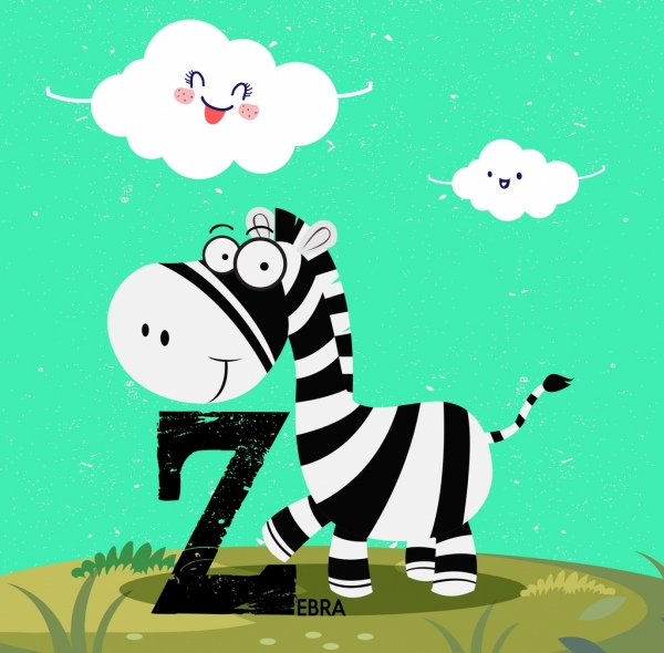 alfabeto istruzione sfondo zebra nuvola icone di colore dei cartoni animati