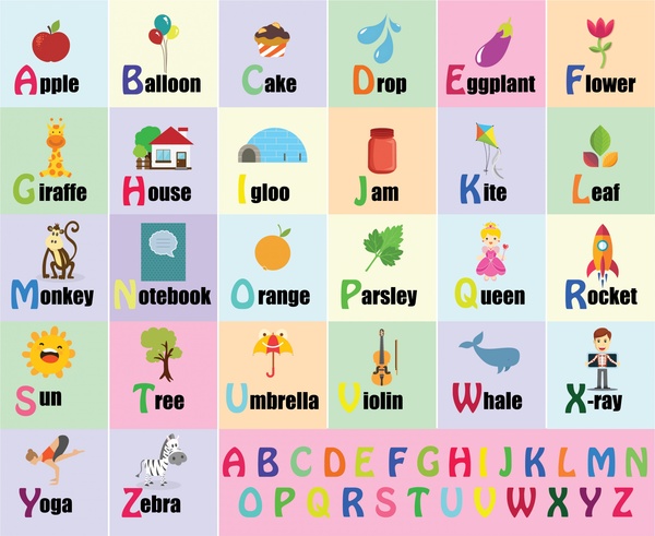 Alphabet-Bildung-Template-Design im flachen farbigen Stil