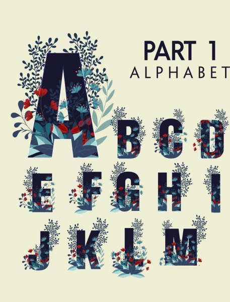 alfabet ikon modal huruf desain bunga dekorasi
