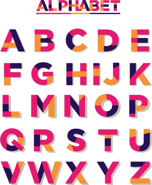 alfabeto ícones coleção colorida capital letras projeto