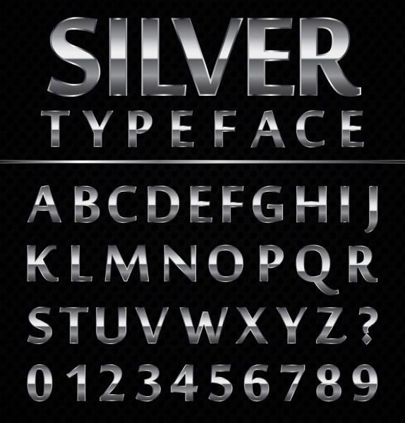 Alphabet Symbole design glänzend Silber Dekor