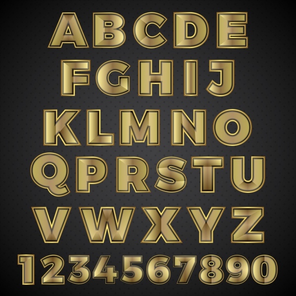 Alphabet Nummerierung Symbole gelb glänzendes design