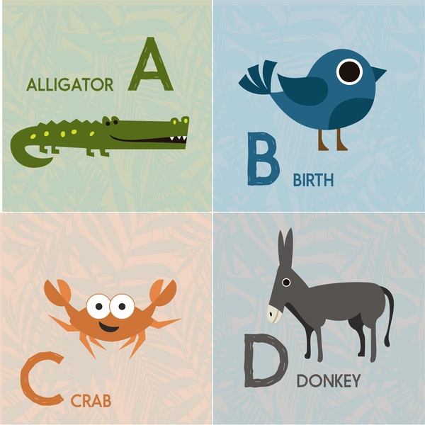 字母組合設計與顏色可愛的動物