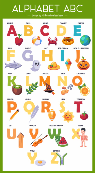 plantilla de enseñanza alfabeto textos coloridos símbolos bosquejo