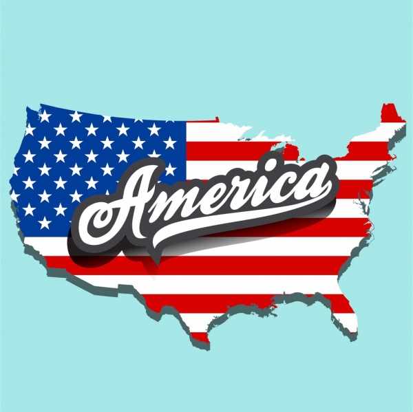 العلم شعار الدعاية الأمريكية خريطة زخرفة النص