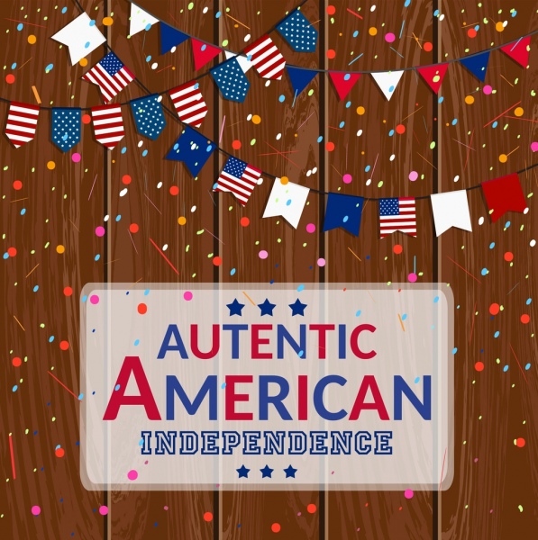 Amerika Hintergrunddekoration bunte Fahnen Bänder Konfetti