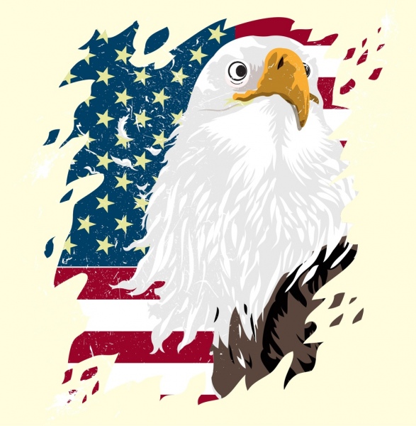 นกอินทรีอเมริกาธงพื้นหลังไอคอนตกแต่งหลากสี