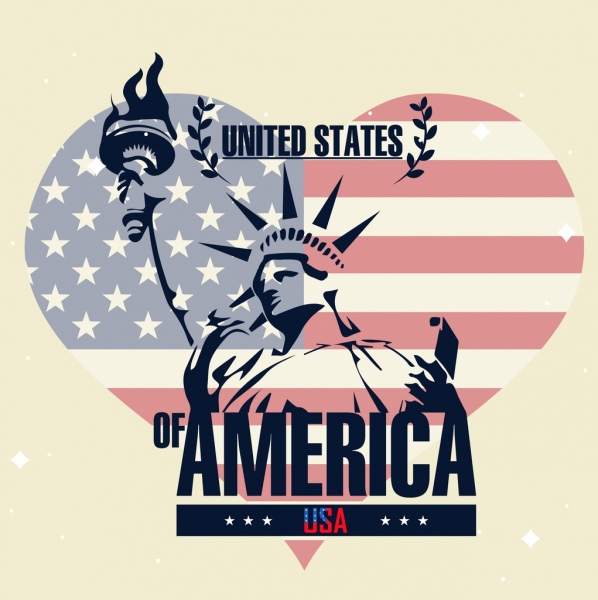 美国背景标志自由女神心脏图标装饰
