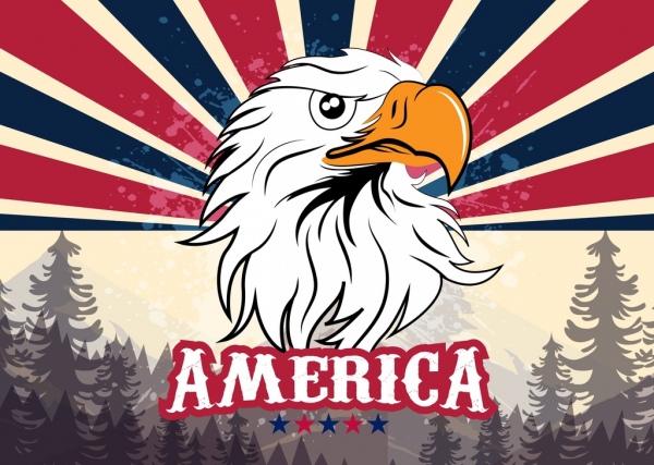 fundo da paisagem florestal do ícone do águia do América bandeira