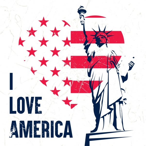 América bandeira coração bandeira elementos decoração de estátua da liberdade
