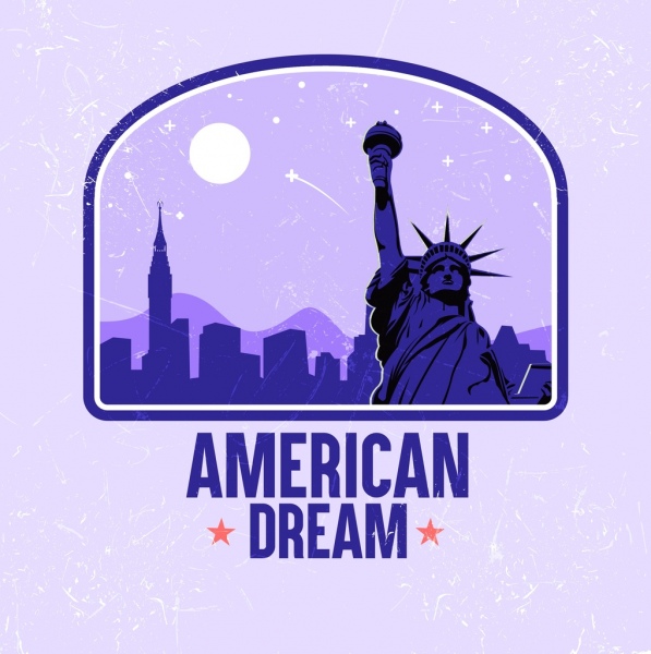 america banner liberty statua icona violet arredamento