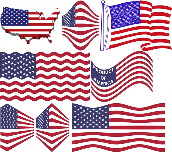 America Flags Vector Illustration With Various Shapes