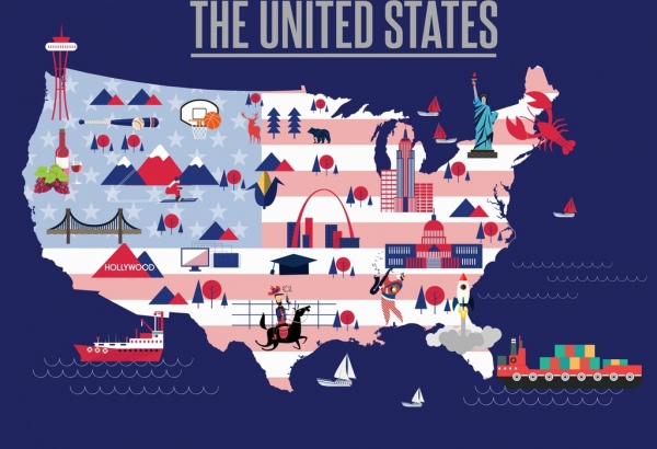Amerika Geographie Hintergrund Karte Lage Symbole Dekor