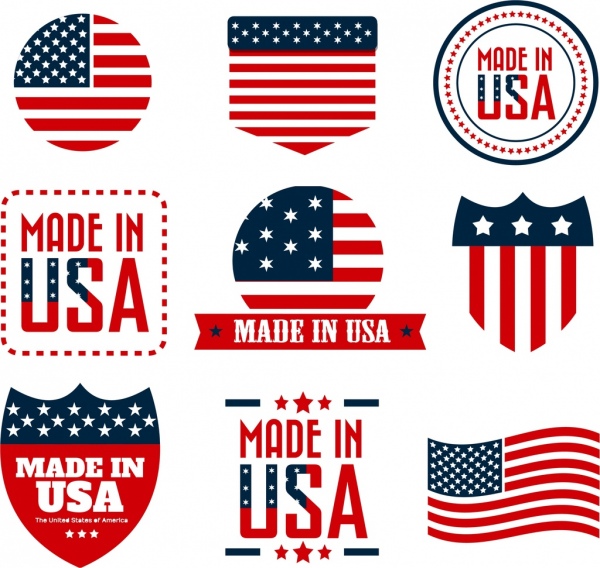 bendera Amerika label koleksi warna-warni dekorasi