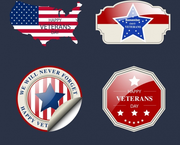 Amerika label koleksi bintang bendera peta ikon