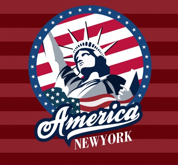 América logo libertad estatua bandera textos decoración